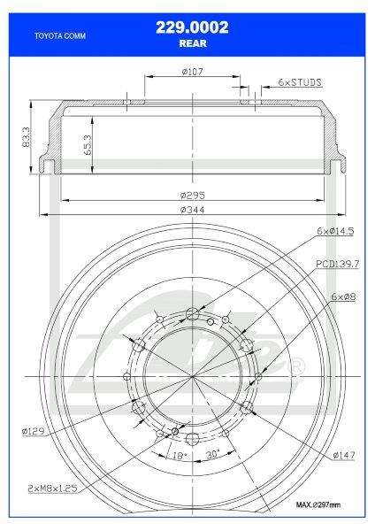 Brake Drum Toyota Quantum 2.7,2.5D-4D,3.0D Single (Ate 229-0002)