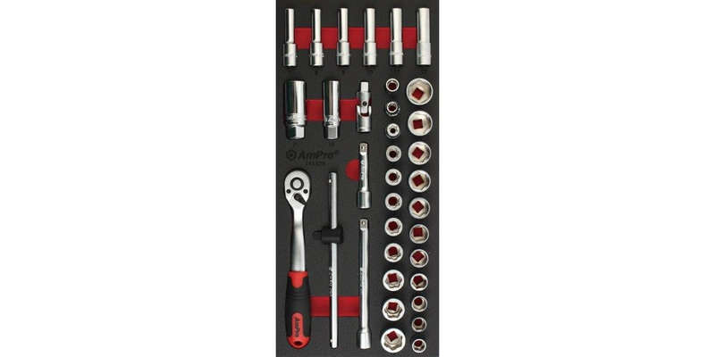 35Pc 3/8 Drive Socket & Bolt Extractor Sock (Foam Tray) AMPRO T45328