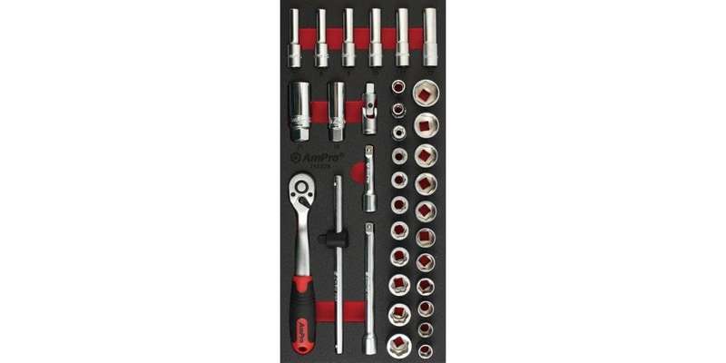 35Pc 3/8 Drive Socket & Bolt Extractor Sock (Foam Tray) AMPRO T45328
