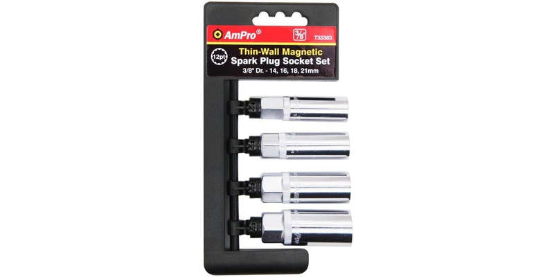 4Pc 3/8 Drive Magnetic Spark Plug Socket Set AMPRO T33383
