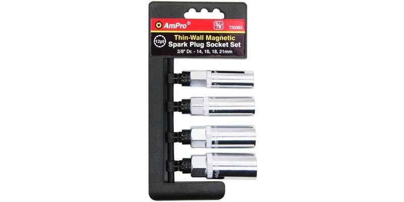 4Pc 3/8 Drive Magnetic Spark Plug Socket Set AMPRO T33383