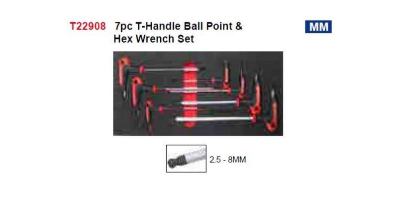 7Pc T-Handle Ball Point & Hex Wrench Set (Foam Tray) AMPRO T22908