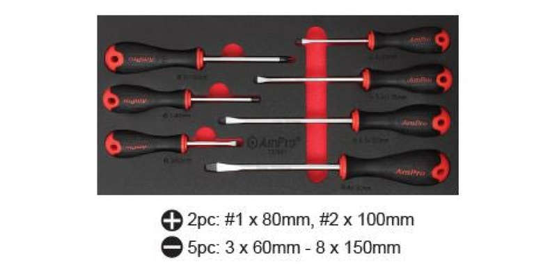 7Pc Xtro-Soft Pro Screwdriver Set (Foam Tray) AMPRO T32991