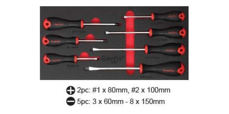 7Pc Xtro-Soft Pro Screwdriver Set (Foam Tray) AMPRO T32991