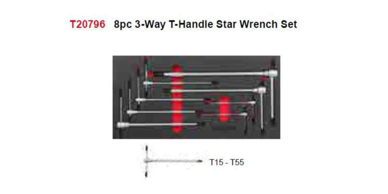 8Pc 3-Way T-Handle Star Wrench Set (Foam Tray) AMPRO T20796