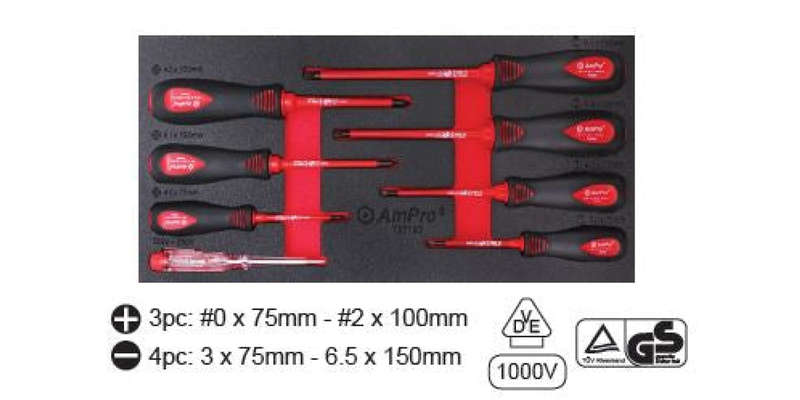 8Pc Electrical Screwdriver Set (Foam Tray) AMPRO T32193