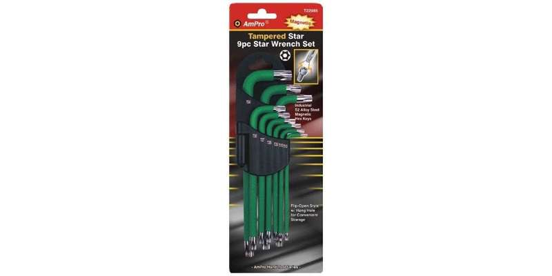9Pc Magnetic Long Tamper Proof Star Wench Set AMPRO T22985