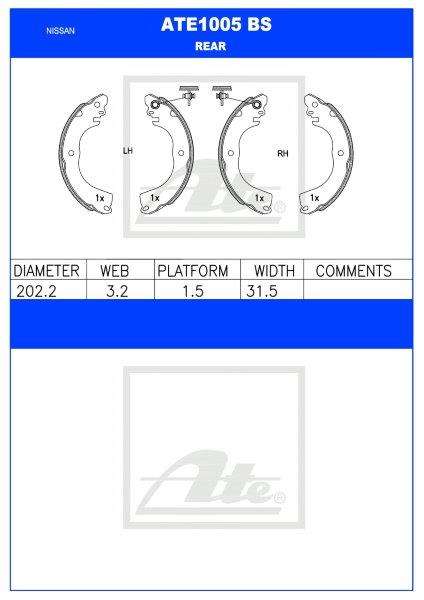 Brake Shoes Nissan Grand Livina,Livina,Tiida 1.6,1.8 2006 Ate1005Bs Ate