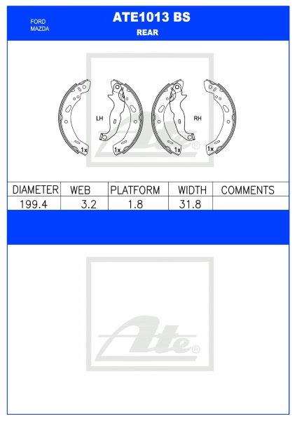 Brake Shoes Ford Fietsa 3 Fiesta 4 Mazda 2 2007 Ate1013Bs Ate