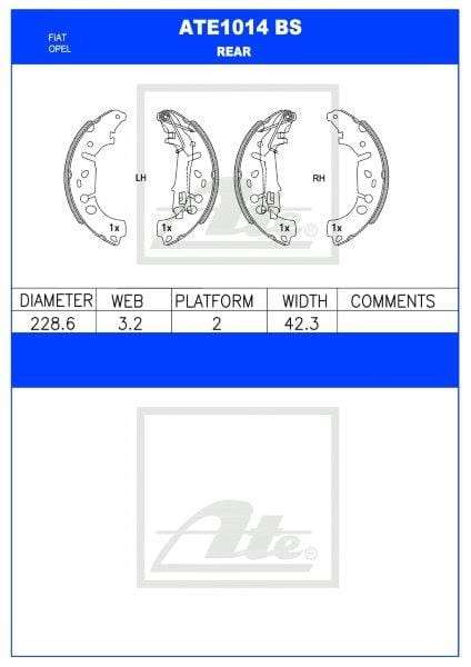 Brake Shoes Fiat Grand Punto,Linea,Opel Adam,CoRear Solida Ate1014Bs Ate