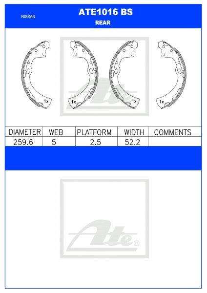 Brake Shoes Nissan Np300 2.0I,2.4I,2.5Tdi,Nv350 2009 Ate1016Bs Ate