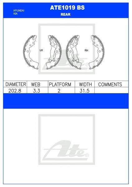 Brake Shoes Hyundai Elantra 1.6,1.8,2.0Crd,Matrix,Kia Rio Ii Ate1019Bs Ate