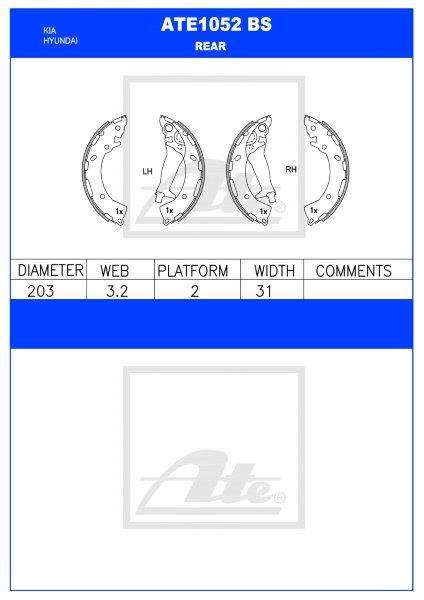 Brake Shoes Hyundai Accent 3,4 Elantra, Kia Rio 2,3 Ate1052Bs Ate