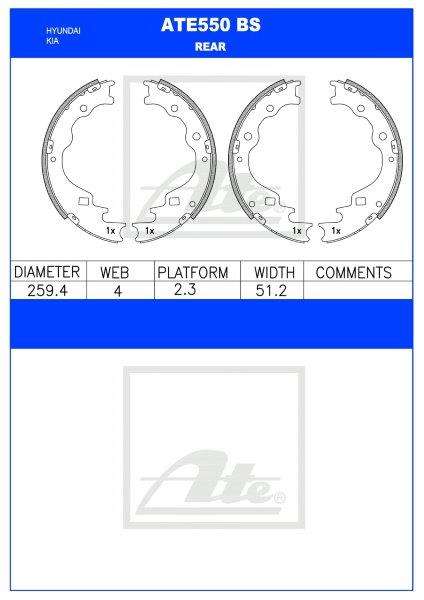 Brake Shoes Ford Spectron,Hyundai Bakkie,Hyundai Van,Mazda Marathon Ate550Bs Ate