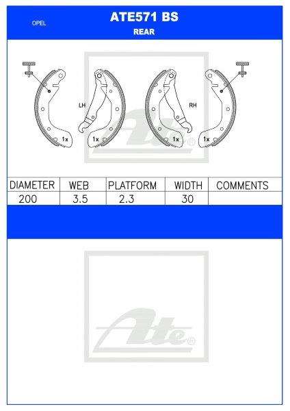Brake Shoes Opel CoRear Solida 130I,140I,160 1996 2007 Ate571Bs Ate