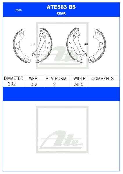 Brake Shoes Ford Bantam 1.3I,1.4I,1.6I,1.8D Rocam,Rtp,Duratorq Ate583Bs Ate