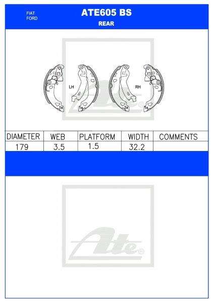 Brake Shoes Fiat Panda 1.2 4X2,4X4, Punto,Siena, Ford Fiesta 1,Ikon,Ford Ka,Street Ka Ate605Bs Ate