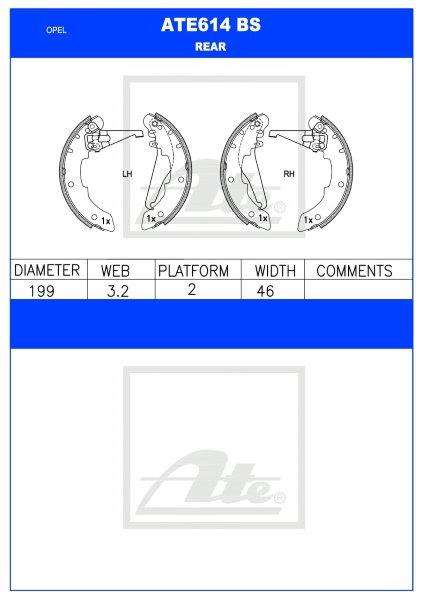Brake Shoes Opel CoRear Solida 130I Ldv,160Is,170D 1996 2004 Ate614Bs Ate