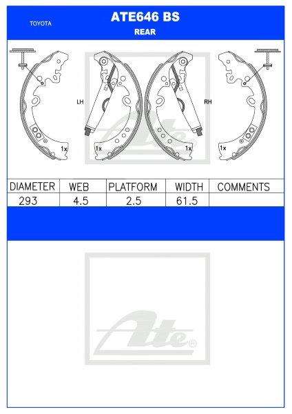 Brake Shoes Mahindra Scorpio, Toyota Fortuner 1Kd,2Kd,Hilux Ate646Bs Ate