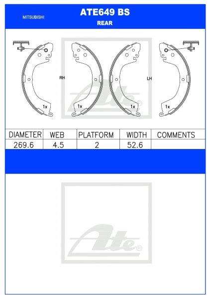 Brake Shoes Mitsubishi Colt 2.4I,2.5D,2.5Td,2.8D,2.8Tdi 4X2 4X4 (Import Diff) Ate649Bs Ate