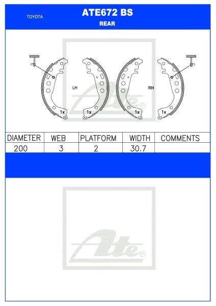 Brake Shoes Toyota Yaris 1.0 P9,1.3 (2005 2011) Ate672Bs Ate