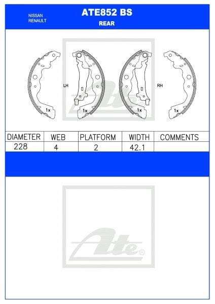 Brake Shoes Nissan Np200 1.5Dci,1.6 Ldv,Renault Captur 0.9Tce,1.2Tce,Logan,Sandero Ate852Bs Ate
