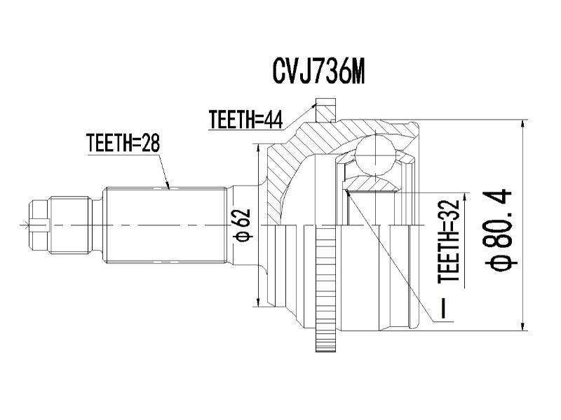 Outer CV Joint Mazda 6 2.0,2.3 2003- - Cvj736M