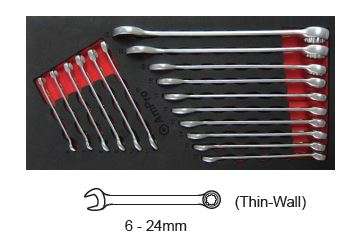 16Pc Thin-Wall Combination Wrench Set (6-24Mm) (Foam Tray) AMPRO T40197