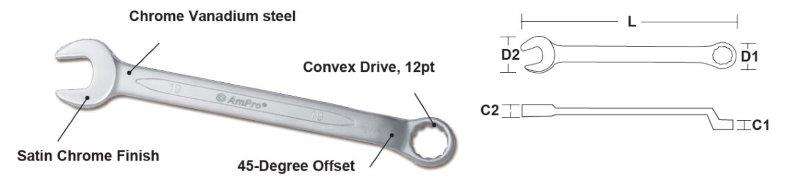 11Mm - 45 Degree Offset Combination Wrench AMPRO T41211