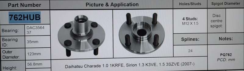Front Wheel Hub DAIHATSU CHARADE 1.0 1KR-FE 03-11 (24 Splines)