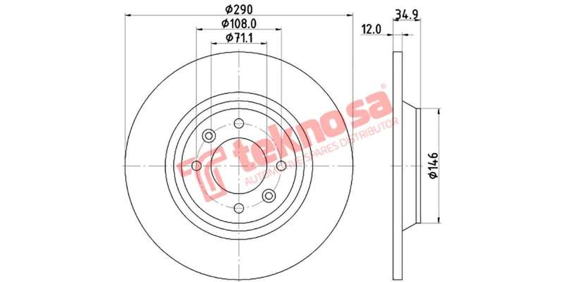 Brake Disc Citroen Ds4 Ds5 Peugeot 308 (Rear Solid)