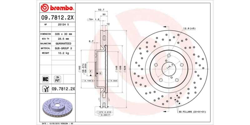 Brake Disc Front (1 In Box) Drilled Subaru Impreza (Brembo 0978122X)