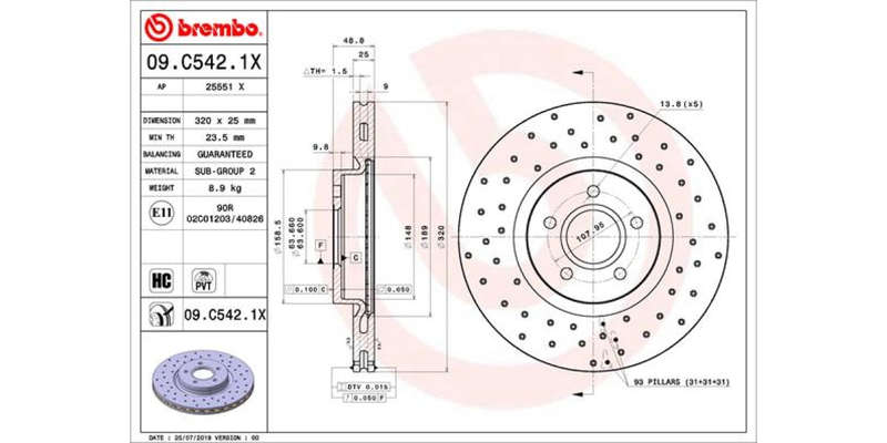 Brake Disc Front (1 In Box) Ford Focus 3,Kuga 2 (Brembo 09C5421X)