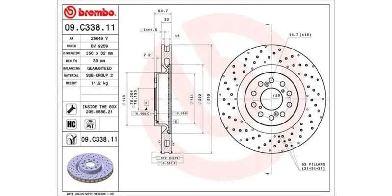 Brake Disc Front (1 In Box) Honda 2.0 I Vtec Type R (Fk2) (Brembo 09C33811)