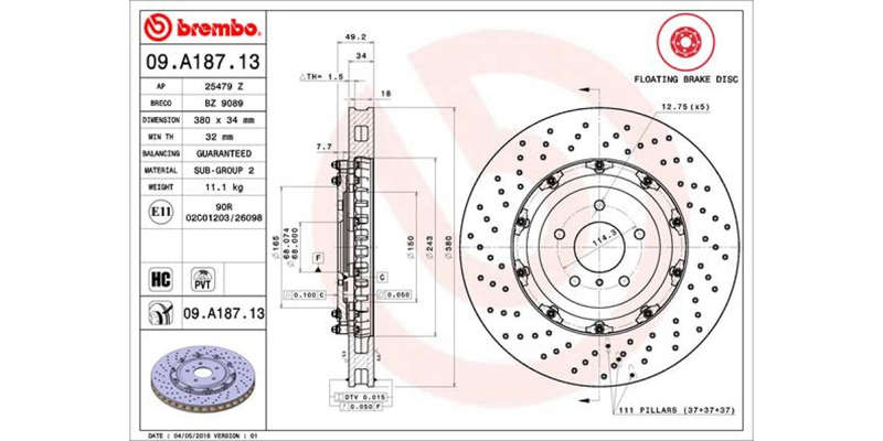 Brake Disc Front (1 In Box) Nissan Gt R R35 Two Piece Floating Disc (Brembo 09A18713)