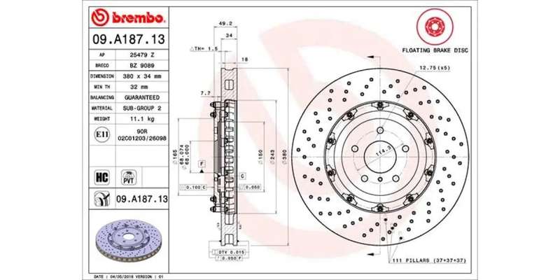 Brake Disc Front (1 In Box) Nissan Gt R R35 Two Piece Floating Disc (Brembo 09A18713)