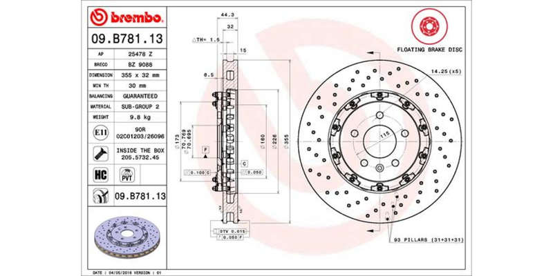 Brake Disc Front (1 In Box) Opel Astra J 2.0 Gtc (Brembo 09B78113)