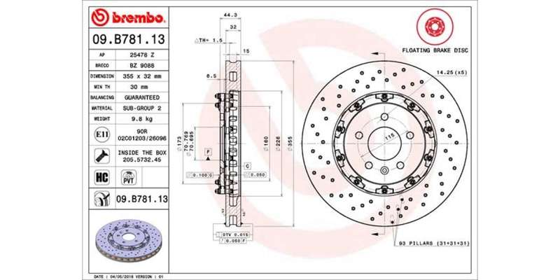 Brake Disc Front (1 In Box) Opel Astra J 2.0 Gtc (Brembo 09B78113)