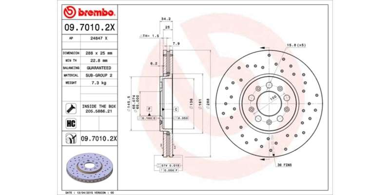 Brake Disc Front (2 In Box) Drilled Vw Bora Golf Audi A3 Seat Leon Ibiza (Brembo 0970102X)