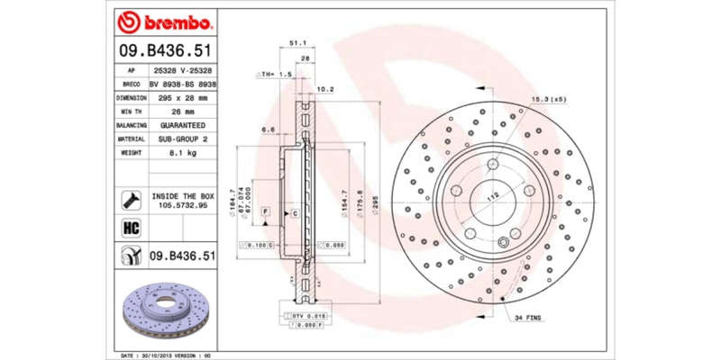 Brake Disc Front (2 In Box) Mercedes A45 Amg W176,W246,W242,C117,X117,X156 (Brembo 09B43651)