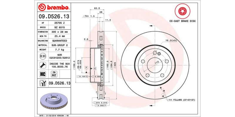 Brake Disc Front (2 In Box) Mercedes C Class,E Class W205,S205,,A205,W213,C238,,A238 (Brembo 09D5...