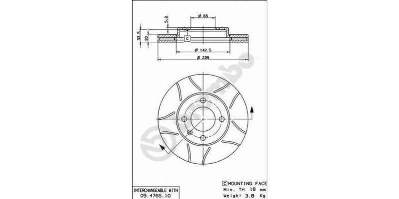 Brake Disc Front (2 In Box) Vw Golf,Jetta,Passat (Brembo 09476575)