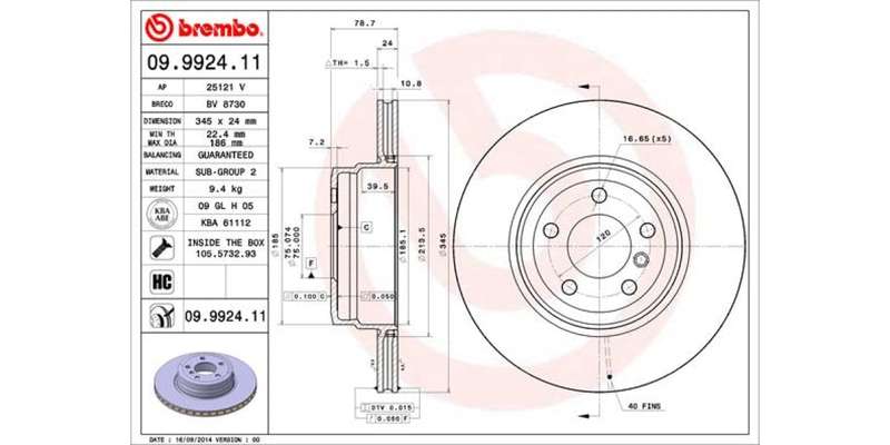 Brake Disc Rear (1 In Box) Bmw X5 X6 E7X,F10,F85,F16,F86 (Brembo 09992411)