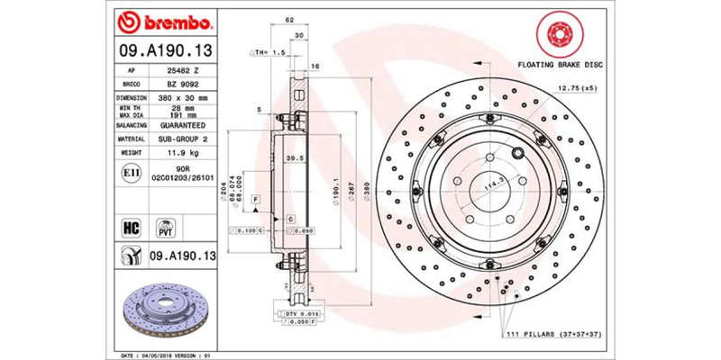 Brake Disc Rear (1 In Box) Nissan Gt R R35 Two Piece Floating Disc (Brembo 09A19013)