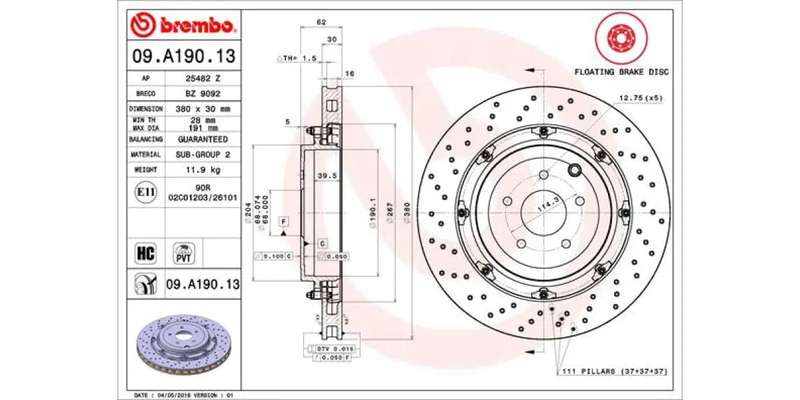 Brake Disc Rear (1 In Box) Nissan Gt R R35 Two Piece Floating Disc (Brembo 09A19013)