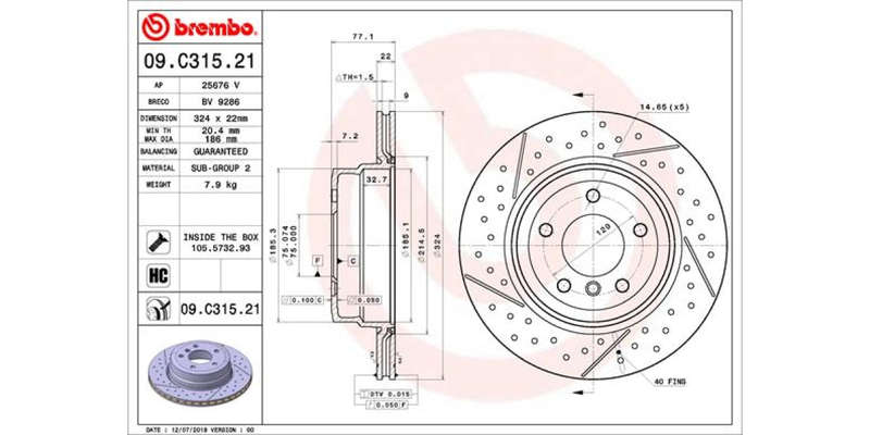 Brake Disc Rear (2 In Box) Bmw 135I E8X 2007> (Brembo 09C31521)