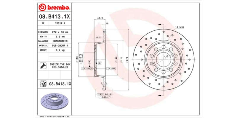Brake Disc Rear (2 In Box) Drilled Vw Golf Scirocco Audi A3 Seat Leon (Brembo 08B4131X)