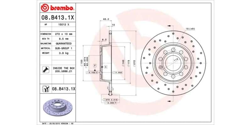 Brake Disc Rear (2 In Box) Drilled Vw Golf Scirocco Audi A3 Seat Leon (Brembo 08B4131X)
