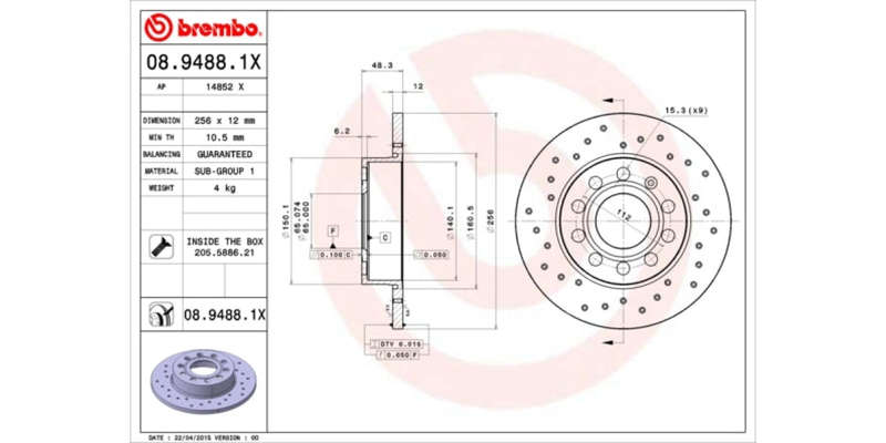 Brake Disc Rear (2 In Box) Drilled Vw Scirocco Tiguan Audi,Vw Golf 5 & 6 Audi A3 8P (Brembo 08948...