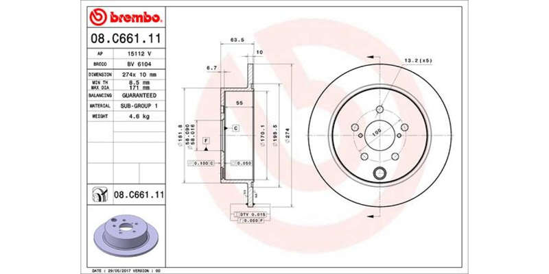 Brake Disc Rear (2 In Box) Subaru Forester,Impreza (Brembo 08C66111)